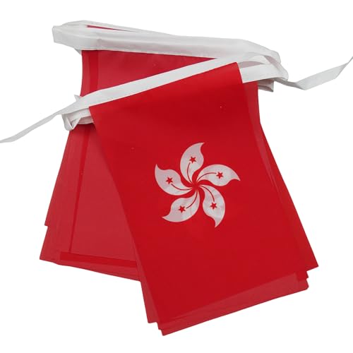 Image of AZ FLAG Hong Kong 6 meters BUNTING Flag 20 flags 9'' x 6'' - Hong Konger STRING flags 15 x 21 cm