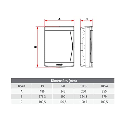 Quadro de Distribuição Sobrepor para 12/16 Disjuntores Sem Barramento Porta Branca - 33.04.843.2 - T