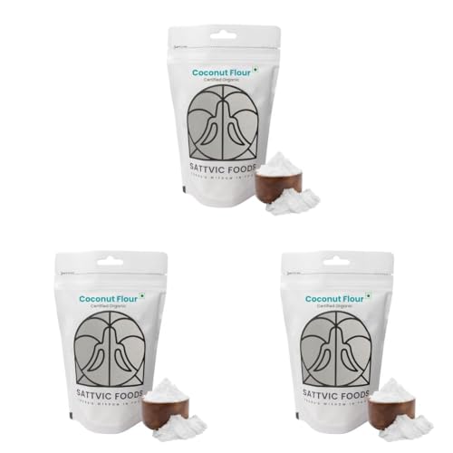 Image of Sattvic Foods Coconut Flour (250 g) | Certified Organic, Keto-Friendly, Gluten-Free, Defatted, Unrefined | High Fibre & Healthy Fats, Low Carb | Perfect for Baking Bread, Cakes, Pies & Tortillas