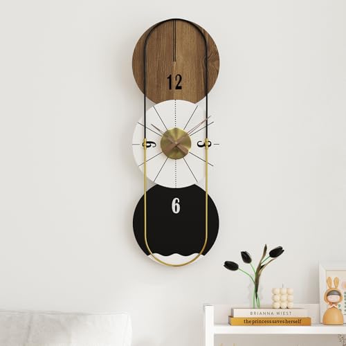 31x11 inches Modern Wall Clock Battery Operated, Wooden Decorative Analog Clock with Silent Quartz Movement for Living Room, Kitchen, Bedroom, Office