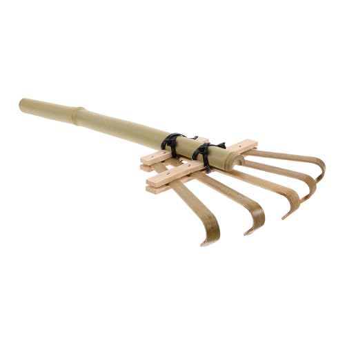 TOYANDONA Rastrello da Giardino in Bambù 50 Cm Rastrello a Mano per Giardinaggio con Manico Ergonomico Antiscivolo per Prato e Raccolta Foglie per Cura del Prato e Paesaggi Esterni