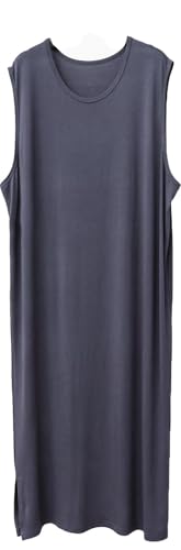 ZEEREE Men's Sleeveless Nightgown Henley Sleep Shirt Round Neck Pajama Sleepwear Nightwear Loungewear Comfy Nightdress