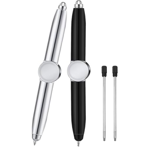 2 Stück Fidget Pen Mit Nachfüllung & Led-Licht Adhs Stift Für Kinder & Erwachsene (Schwarz Silber)