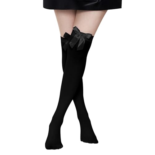 Women Thigh High Socks with Stain Bow,Thigh High Over Knee Bow Stockings for Halloween Christmas Party Dress Cosplay
