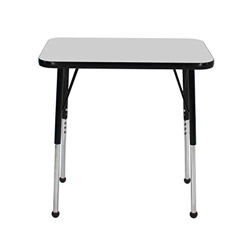 Image of FDP Rectangle Single Student Activity Table (30 x 18 inch), Standard Ball Glide Legs, Adjustable Height 19-30 inches For Social Distance, Virtual In-Home, Classroom Learning - Gray Top /Black Edge