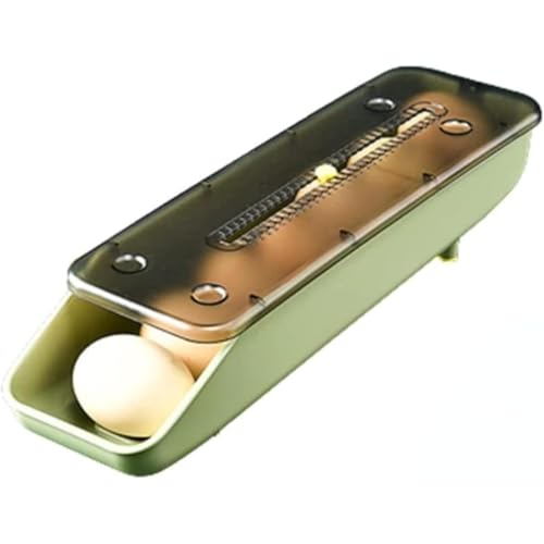 Oanawy キッチン収納ボックス引き出し式ポータブル自動卵紙箱冷蔵庫収納ボックススタンド家庭用引き出し式取り出しやすいプラスチックローリングトレイ (グリーン)