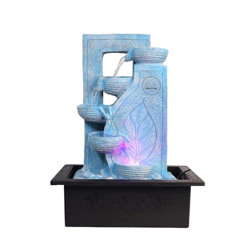 Image of Homvation Tabletop Water Fountain for Home & Living Room, Indoor Waterfall Fountain with LED Light, Decorative Water Feature for Home Decor - Sky Blue