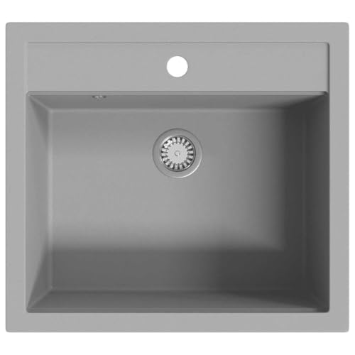 vidaXL Évier de Cuisine en Granit Bac Unique Gris Maison Décor de Cuisine