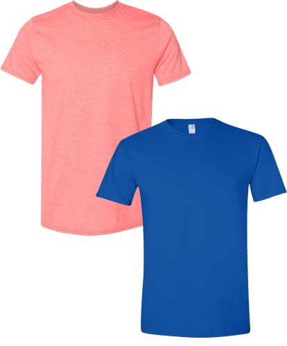 Image of Gildan Men's Softstyle Cotton T-Shirt, Style G64000, 2-Pack Medium HeatherCoral /Royal, Royal, Medium