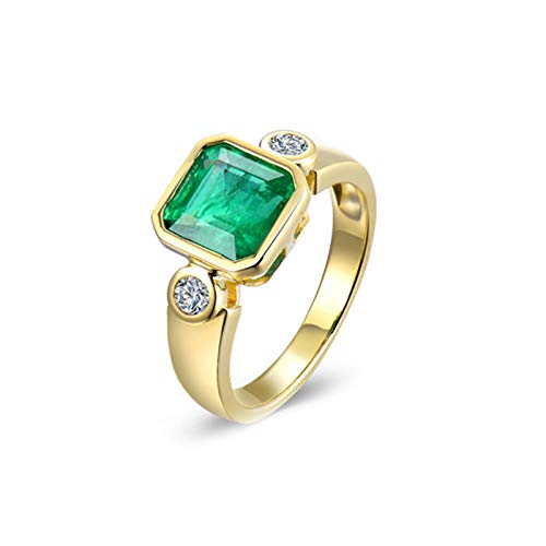 Alianzas de Boda Oro Blanco de 18K, Anillos Compromiso Mujer 1.85ct Esmeralda Diamante Anillos Joyería de San Valentín Talla 9,5