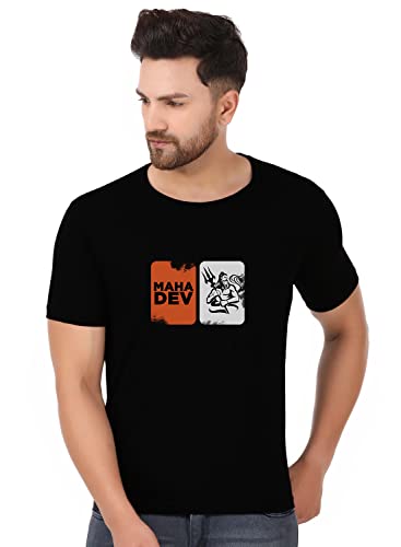 Image of prabhu bhakti Mahadev Image with Text Graphic Printed Tshirts Shiva Mahadev Tshirts Cotton Round Neck Half Sleeve Black T-Shirt for Men Boys Trendy Mahadev Tshirts