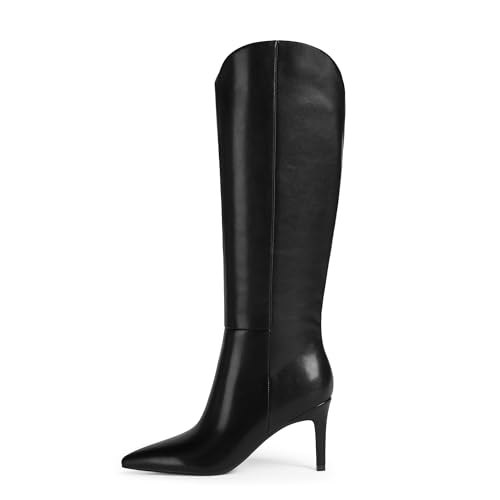 Image of Easyfox Knee High Boots Women Pointed Toe Stiletto Heel Tall Boots | Side Zipper,3 In Stiletto Heel,Fall Spring Winter Fashion Dress Tall Boots,Evening Bridal office Long Boots