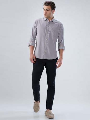 Image of Park Avenue Men Slim Fit Solid Pattern Pure Cotton Semi Cut Away Collar Full Sleeve Casual Shirt