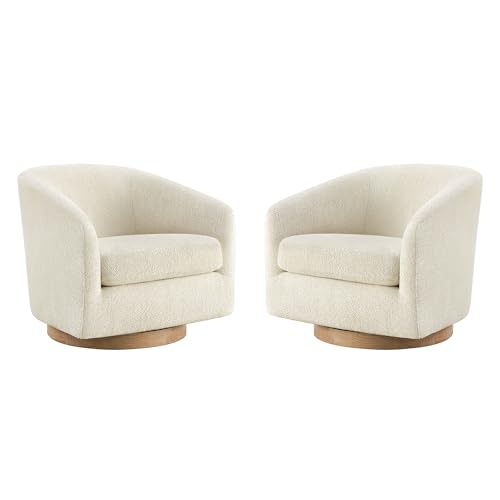 CHITA Swivel Accent Chair Set of 2, FSC Certified Upholstered Fabric Barrel Chair for Living Room, Fully Assembled, Cream