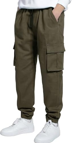 Image of ADBUCKS Boys' Cotton Cargo Joggers - Soft, Casual Pants with Pockets II Boy's Relaxed Cargo Joggers Pants for Boy