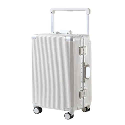 Luggage Luggage Aluminum Frame 20-inch Boarding Case Universal Wheel Wide Trolley Suitcase 24-inch Password Box Suitcases With Wheels(White,24in)