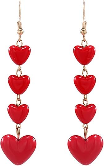 Pendientes Corazón rojo colgantes San Valentín Romántica Joyería para Mujer Ideales para el Día a Día, Fiestas y Reuniones (D)