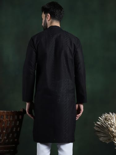 Image of SOJANYA (Since 1958 Men's Pure Cotton Checked Embroidered Long Kurta | Traditional for Diwali Celebrations