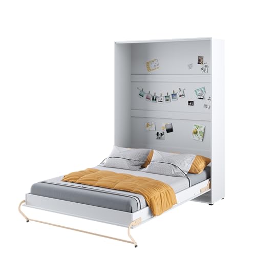 Homlando Lenart Schrankbett - Wandbett Concept Pro CP01 140x200 cm - Schrankklappbett Vertikal - Schrank mit integriertem Klappbett - Funktionsbett (Weiß Matt/Weiß Glanz)