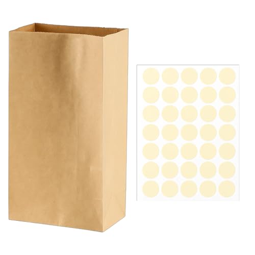 50 Stück Kraftpapier Tüten Mit 70 Aufklebern, 28x15x9cm Papiertüten Groß, Adventskalender Tüten Für Geschenkverpackung, Party, DIY Projekte, Lebensmittelaufbewahrung