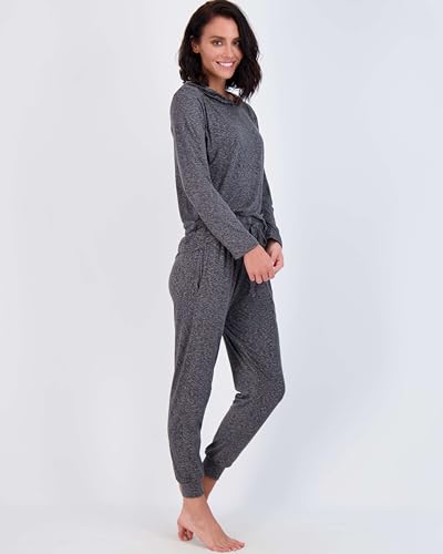 Image of Real Essentials 2 Pack: Women's Soft Long Sleeve Sleep Set - Comfortable Lounge Pull Over Hoodie and Henley Jogger