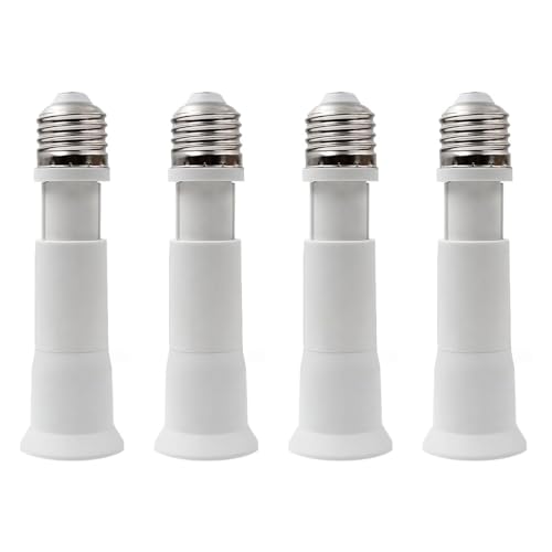 億兆堂 口金延長アダプター 約7〜9.5cm延長 E26→E26 延長用ソケット 全長10.9 cm 耐熱性 LED 蛍光灯 電球ソケット 伸縮式ソケット 難燃性材料 使いやすい 照明補助器具 ソケット延長 家庭用 業務用 【4個入り】