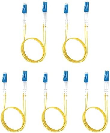 Yonwide Single Mode Fiber Lc to Lc 1m (3.28 ft) 5 Pack, OS2 Single Mode Fiber Patch Cable Duplex, Singlemode Fiber Optic Cable Lc to Lc, LSZH SM Jumper Cord, Yellow SMF 1 Meter