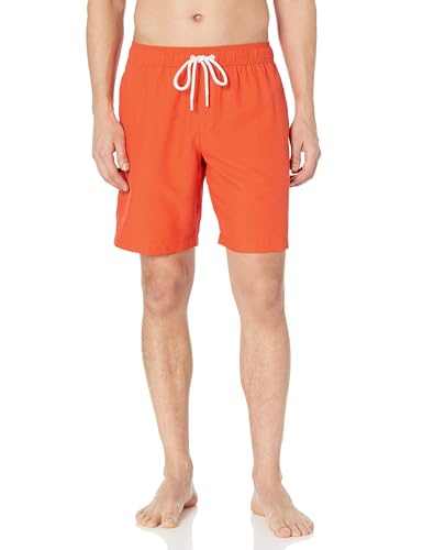 Amazon Essentials Herren 23cm Badehose mit Netzfutter, Taschen und Kordelzugverschluss, Tomatenrot, XS