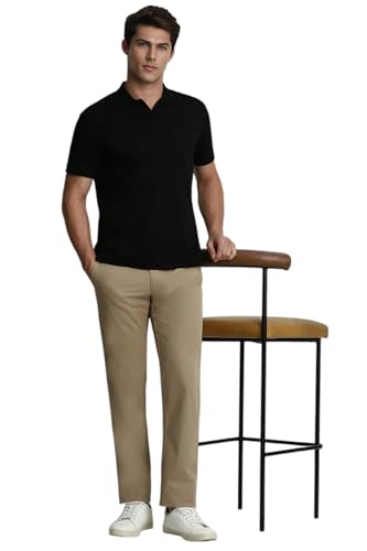 Image of Louis Philippe Men's Slim Fit Solid Cotton Blend Casual Trousers