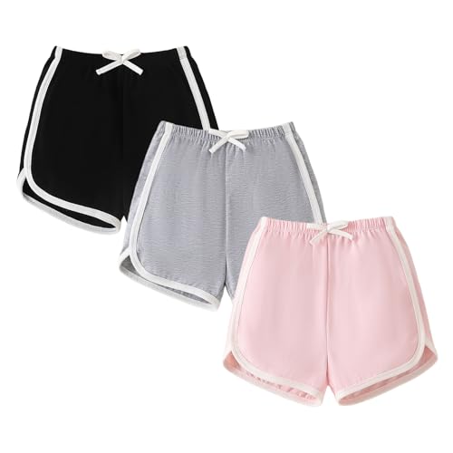 SOBOWO Toddler Girl Shorts 3 Pack Girls Athletic Shorts Solid Soccer Running Active Sport Bike Summer Drawstring Pants 18M-6Y