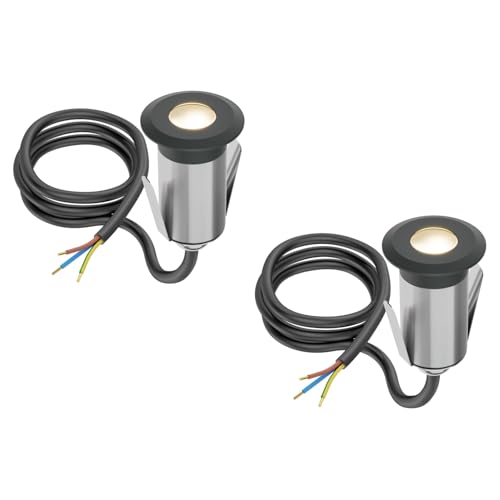 ledscom.de 2 x Lámpara LED empotrada en el suelo GLOX para exteriores, IP67, antracita, redonda, 35mm Ø, blanco cálido
