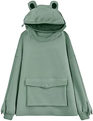 LNYSOTX Frog Hoodie for Teen Girls Froggy Hoodie Karl Jacobs Zipper Mouth for Women Green Hooded Big Pocket Sweatshirt Sweater 6 8 10 12 14 16