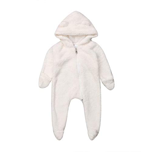 LXXIASHI Newborn Infant Unisex Baby Thicken Fleece Coveralls Romper Hooded Footies Bunting Onesie Snowsuit Outfit White