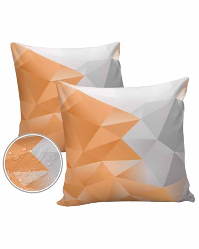 Geometric Orange Outdoor Pillow Cover 24x24 Inch Cushion Sham Case,Waterproof Decorative Square Throw Pillowcase for Outside Garden Patio Porch Couch Chair Tent Modern Abstract Gradient Grey