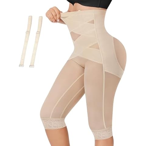 RDSIANE Capri Leggings for Women Tummy Control Shapewear Pants Thigh Slimmer Butt Lifting Leggings With Straps - Beige,X-Large Cover