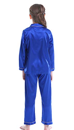 Girls Boys Satin Long Sleeve Button-Down Pajamas Set Sleepwear Loungewear3