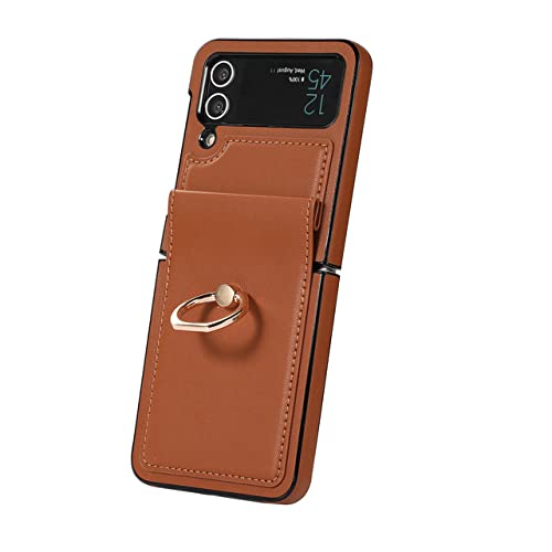 Protection Galaxy Z Flip 3 antichoc coque cuir marron anti-rayure avec bague