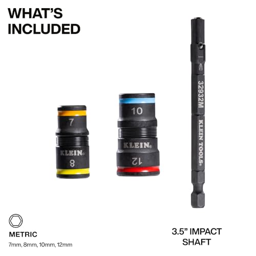 Klein Tools 32932M 4-in-1 Metric Impact Socket Set, 2 Flip Sockets with 4 Metric Hex Sizes, 7 mm, 8 mm, 10 mm, 12 mm