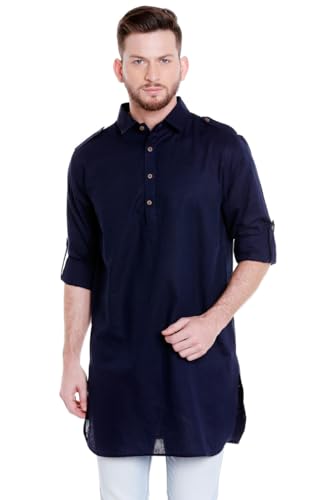 In-Sattva Men's Pullover Pathani Rollup Sleeve Kurta Tunic with Shoulder