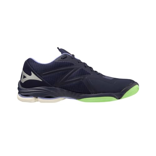 Image of Mizuno Wave Lightning Z7 Volleyball Shoes for Men & Woman Ideal for Indoor Games (Badminton, Tennis, Volleyball, Squash, Handball) Volleyball Shoes Evening Blue + Techno Green + Iolite