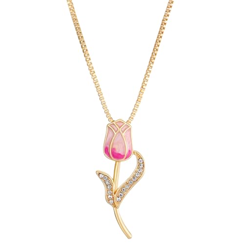 Image of coadipress Tulip Flower Pendant Necklace for Women Dainty Elegant Boho Temperament Crystal Tulip Necklace Trendy Statement Friendship Jewelry