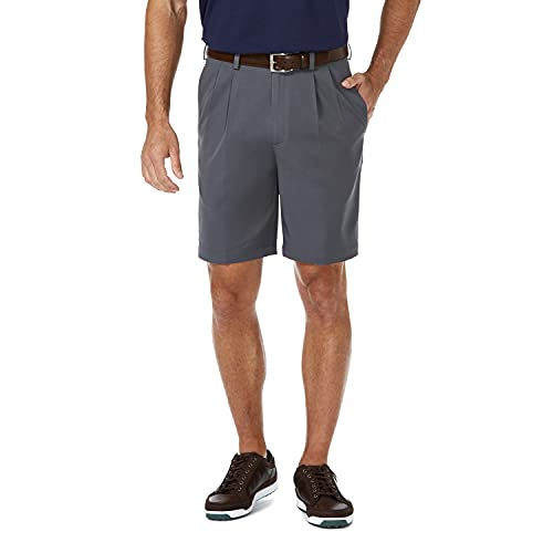 Haggar Men's Cool 18 Pro Straight Fit Pleated Front 4-Way Stretch Expandable Waist Golf Performance Short