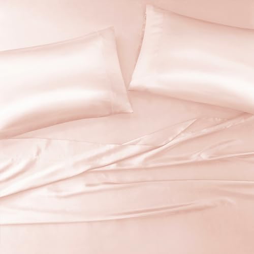 Image of Madison Park Essentials Set of 2 Satin Pillowcase for Hair & Skin, Luxuriously Soft, Silky with Natural Sheen Luster, Cool to Touch, Wrinkle-Free, Machine Washable, King Blush 2 Piece