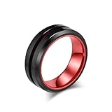 Epinki Anillo Hombre de Acero Inoxidable Aleación 8mm, Dos Tonos con Ranura Rojo Negro Anillo Boda Matrimonio Joyas Tamaño 22