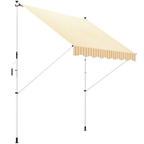 Outsunny Store banne Manuel rétractable 3L x 1,5l m Auvent Téléscopique sans Perçage Inclinaison et Hauteur réglable Installation Rapide métal alu Polyester Anti-UV Orange Blanc rayé