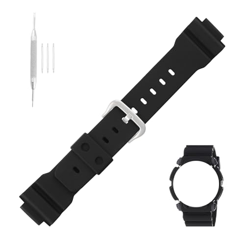 Topuly XXmm Resin Watch Band replacement for Casio G-shock DW-9051 DW-9052 DW-004C Strap Wirstband accessories for Men and Women(Black)