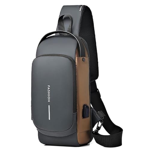 SHOPPOFOBIX Anti Theft Unisex Waterproof Side Bag, USB Charging port Shoulder Backpack With Multifunctional Use for Travel, Hiking, Camping, Daily Out (Grey & Golden)