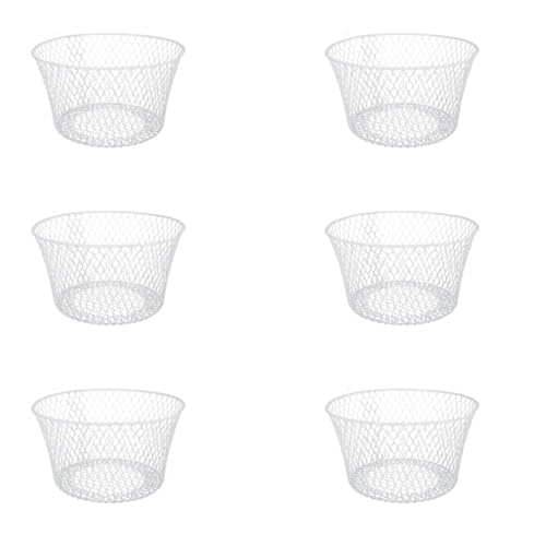 Generic SOL MAR White Coated Round Wire Basket 6 Pack - Versatile Metal Wire Baskets Centerpieces Floral Arrangements Everyday Decor Office School Classroom Garden Summer Bonus Item Jested
