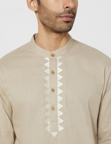 Image of Amazon Brand - Symbol Men's 100% Cotton Embellished Casual Long Kurta (Regular Fit)