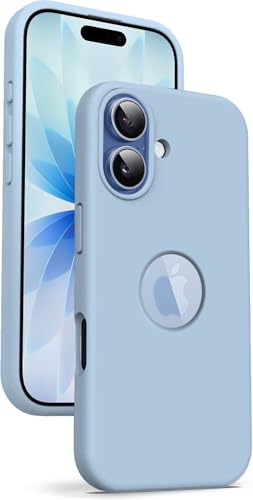 Image of Elzzi Microfiber Logo Cover Compatible for iPhone 17 Case Liquid Silicone Cases Full Body 4 Layer Protective Covers Shockproof Back Cover (Mist)